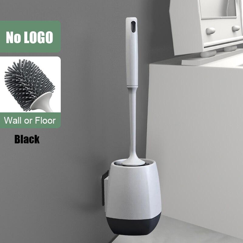 Oneup cabeça de borracha quadro escova de limpeza de toalete para banheiro fixado na parede do assoalho doméstico limpo acessórios do banheiro escova de toalete: Black