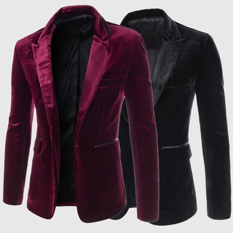 Zogaa mænd bordeaux fløjlsjakke mærke slim fit herrefrakke enkelt knap bryllup formel forretningskjole mænd afslappet blazer