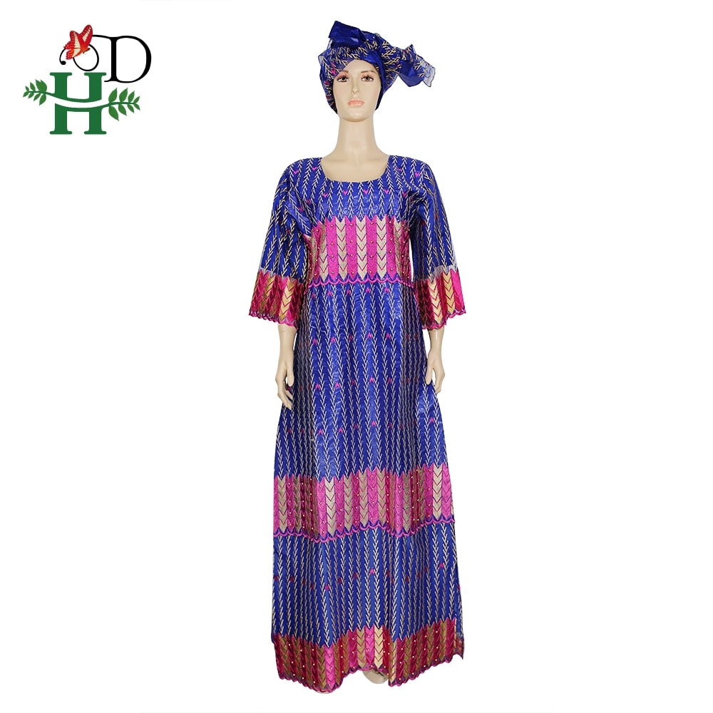 H&amp;D beaded ankara dresses for women dashiki bazin riche maxi dress lace dresses with head wrap robe africaine femme grand taille