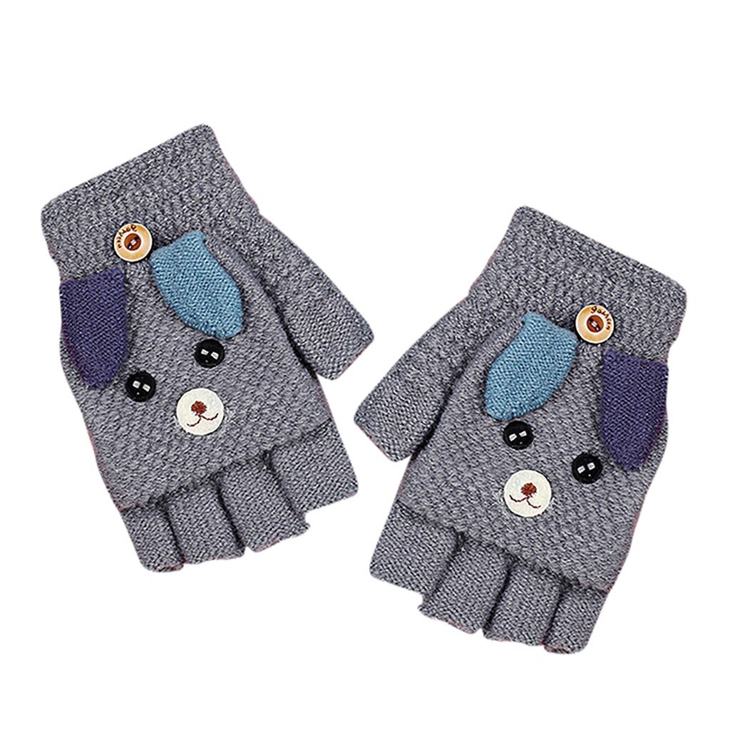 herbst Winter neue freundlicher Nette Fünf-Gefingert Samt Karikatur Warme Gestrickte Handschuhe Handschuhe gestrickte Winter handschuhe # O14: Grau