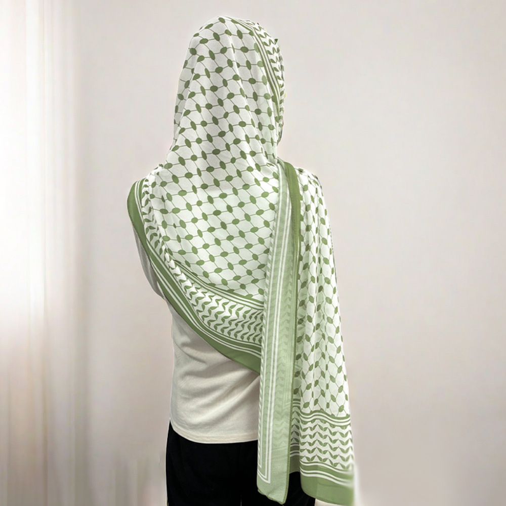 Breathable Chiffon Hijab Vintage Printed Long Scarf Geometric Pattern Head Wrap for Women Lightweight Thin Soft Cozy Shaw