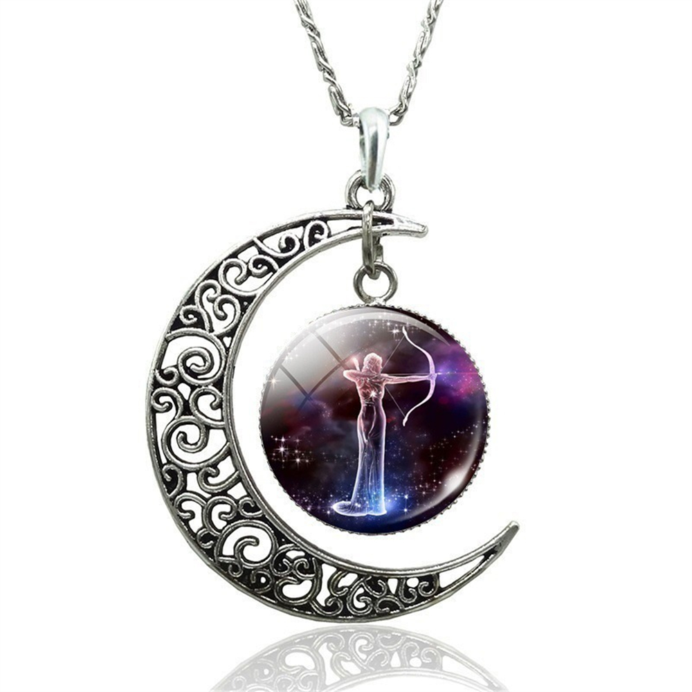Collar de 12 constelaciones de astrología y horóscopo, colgante de cristal de Luna, collar del zodiaco para mujeres y hombres, de joyería de cumpleaños: Bañado en rodio de imitación