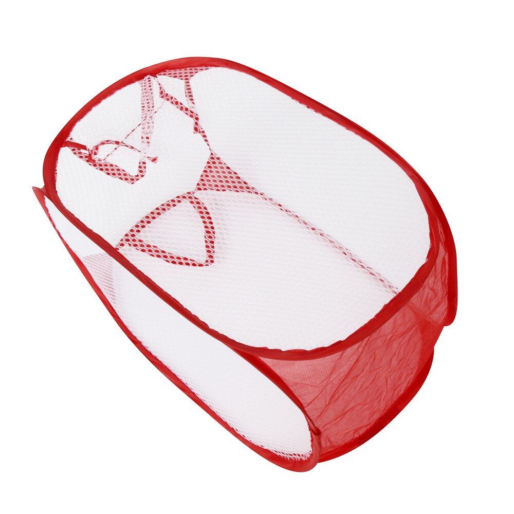 Laundry Foldable Square Basket Pop Up Hamper Clothes Storage Bin White Mesh Hamper Washing Clothes Laundry Basket Bag: Red