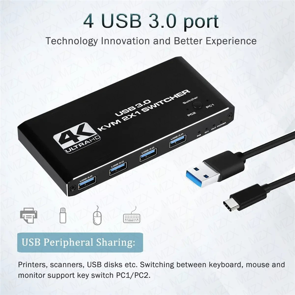 Mzx Kvm Switcher Usb 3.0 Hub Switch Hdmi-Compatibele 4K Selector Docking Station 2 Computer Delen 4 Usb Apparaten Toetsenbord Monitor
