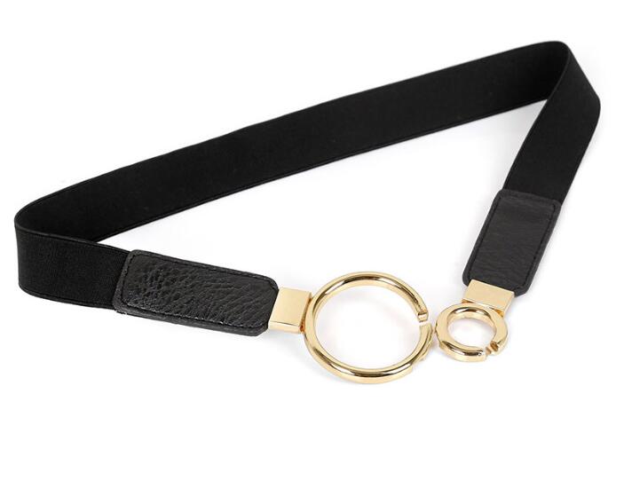 Fajas con hebilla de doble círculo dorado para mujer, cinturón elástico fino para vestido, cinturones de cuero de imitación para mujer, de