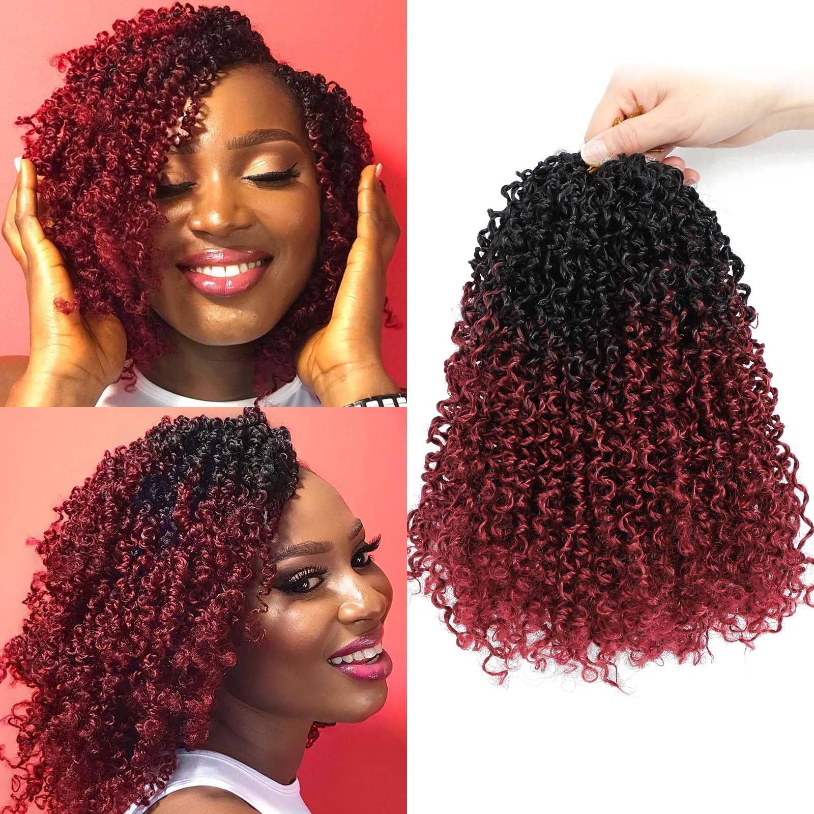Trenzas de ganchillo Yanky pre-bucle negras de 12 pulgadas, trenzas de pelo ombré marrón bohemio de primavera con rizos, extensiones sintéticas: Color natural / 8 pulgadas