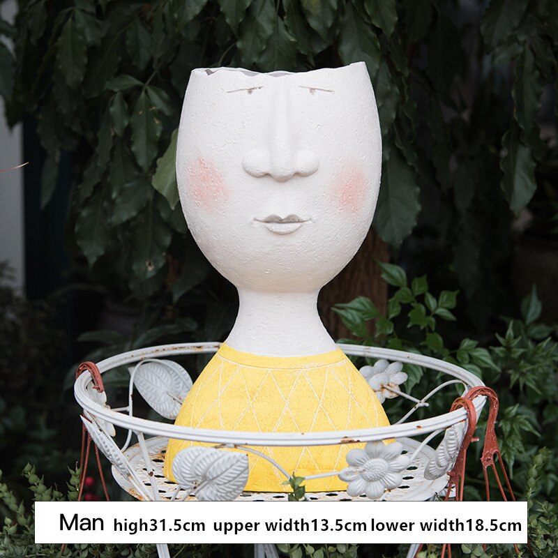 Humanoid keramik urtepotte karakter siddende stilling skulptur vase desktop blomsterarrangement container sukkulenter plantepotte: Mand b