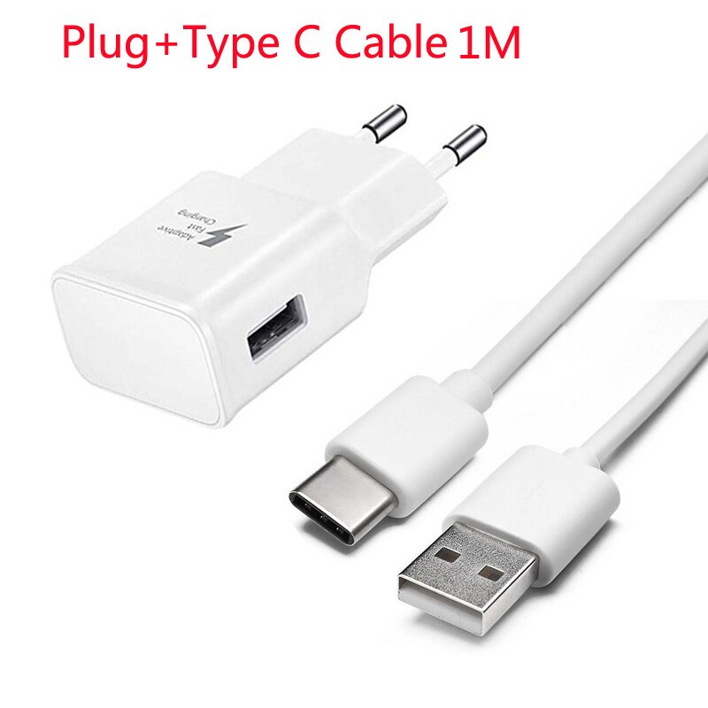 Adaptive Fast Charger 5V 2A USB Quick Adapter Charger For Samsung Galaxy S8 S9 Plus Note 8 9 A8 4 5 A3 S2 USB Type C Cable: Plug and Cable White