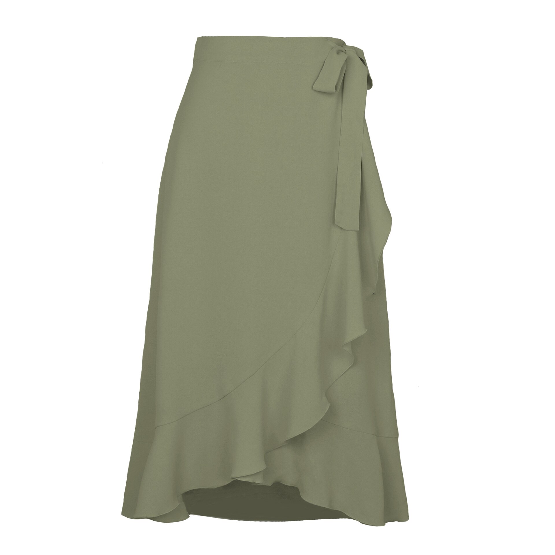 Long Skirts For Womens Summer Lace Up Ruffles Solid Color High Waist Bodycon Skirt Female Casual Chiffon Skirt: S / Army Green