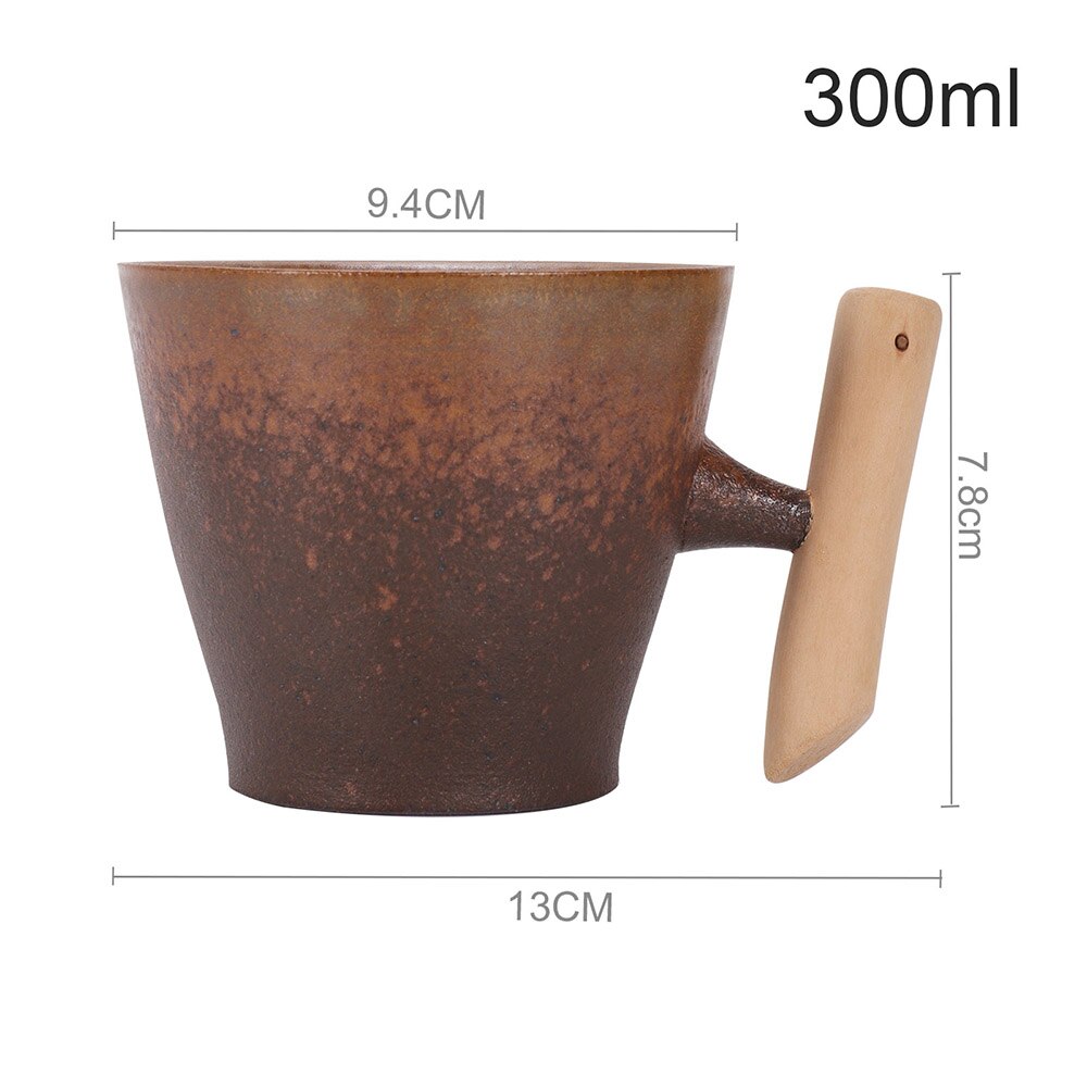 Japanese-Style Vintage Ceramic Coffee Mug Coarse Pottery Kiln Retro Water Cup Tea Milk Beer Mug With Wood Handle Home Office