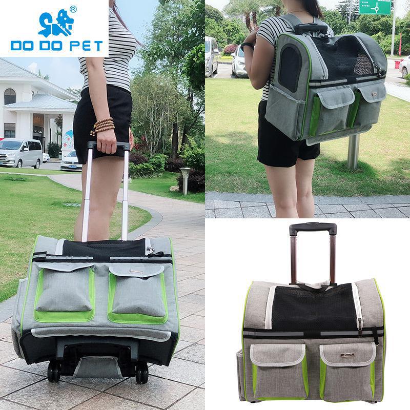 Bærbar hundekattetaske hund bagage klapvogn bæretaske med hjul lille hvalp hundekatte rejsetaske rygsæk luftkasse