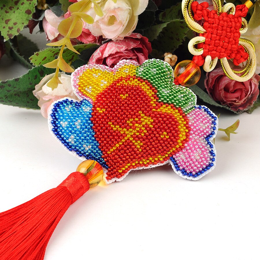 Car Key Chain Accessories Stamped Crafts DIY Printed Cross-Stitching-Kit Embroidery Stich-Bead Needlework 088