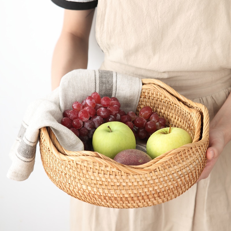 Handmade Straw Dried Tray Basket Hand-Woven Storage Box Rattan Box Natural Decoration