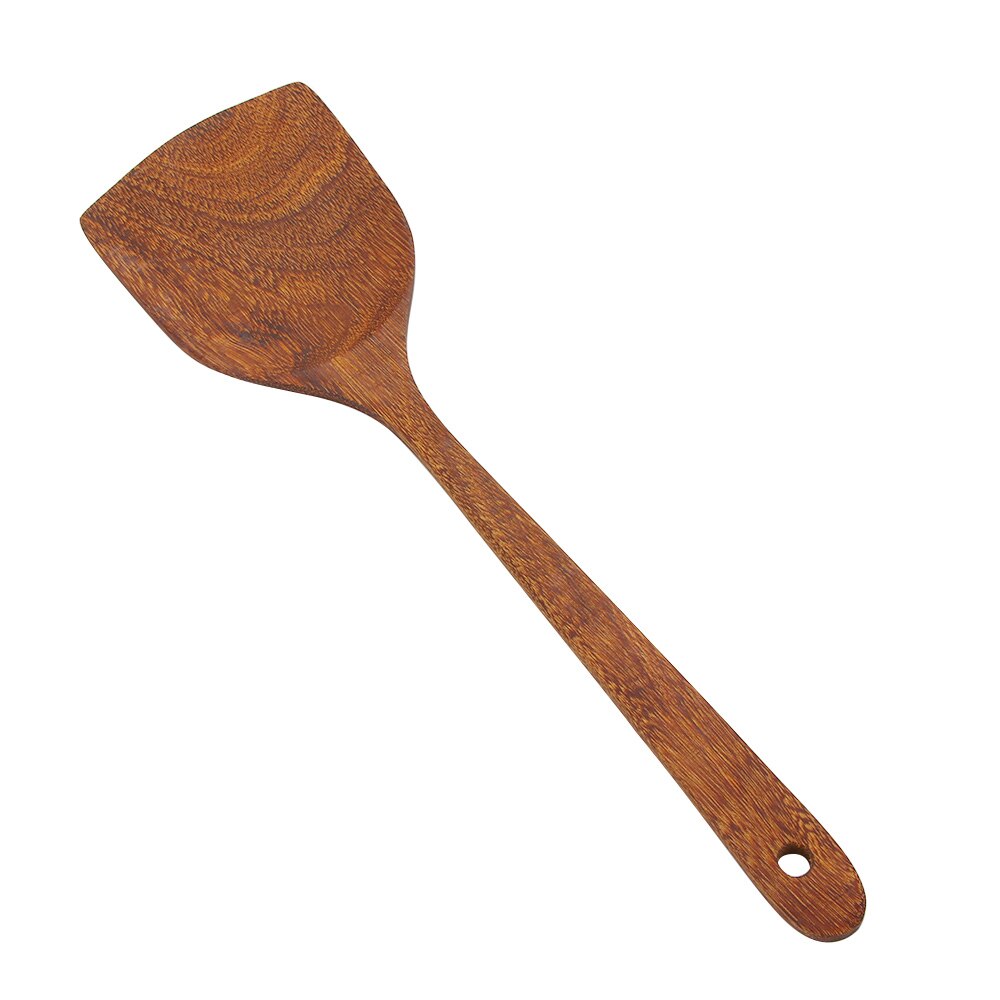 Juego de utensilios de cocina de madera, mango largo, espátula para arroz, cuchara para verduras, carne, cocina, pala, cucharas mezcladoras para sartén antiadherente, herramientas de cocina: A
