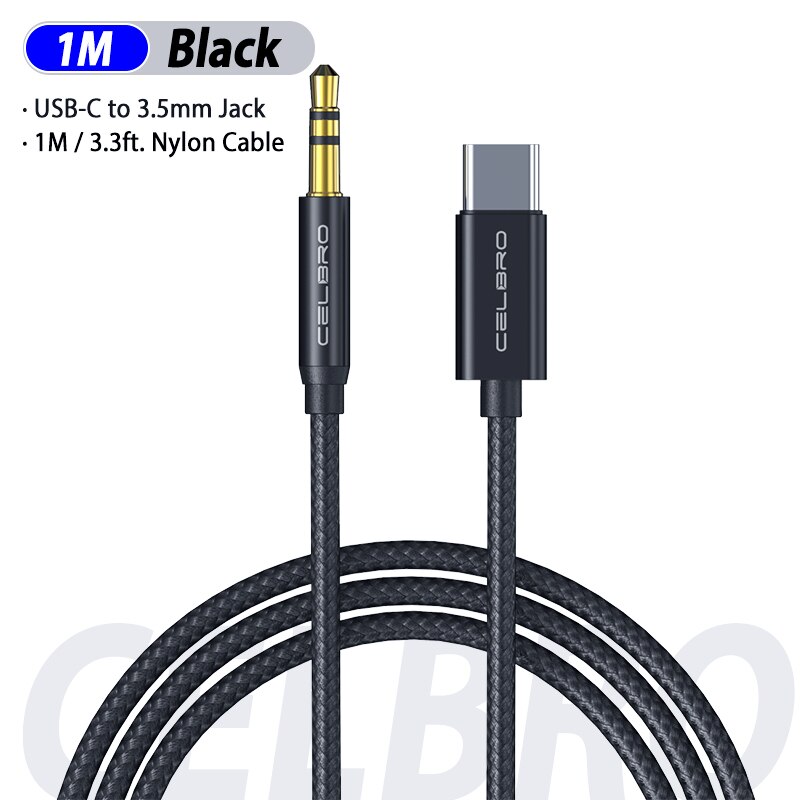 Usb type c  to 3.5mm aux lydadapterkabel til huawei  p30 one plus 7 pro samsung galaxy note 10 hovedtelefon tipo c usb adapter: Sort