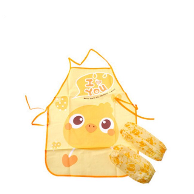 Newborn Baby Waterproof Apron Oversleeves Set Children Gown for Painting Kids Sleeveless Small Bib Apron for Kitchen Accessories: yellow chick