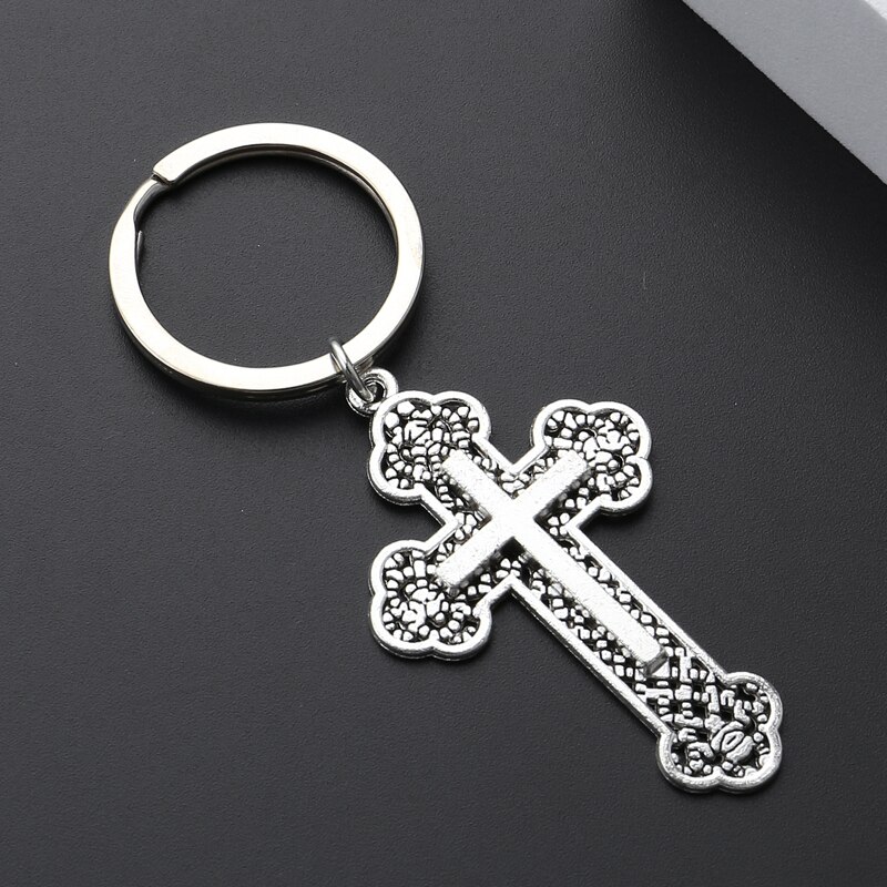 Cross Sleutelhanger Jezus Key Ring Religieuze Overtuigingen Sleutelhangers Voor Vrouwen Mannen Diy Auto Opknoping Punk Eenvoudige Sieraden Handgemaakte