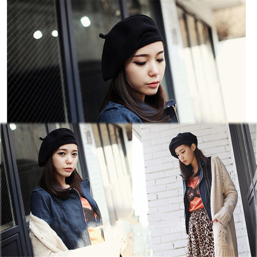 Vintage Vrouwen Winter Warm Baret Candy Kleur Casual Beanie Hat Cap Hoofd Slijtage Mode Accessoires Baret Elegante Hoeden Red blauw