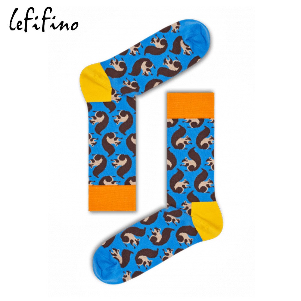 Combed Cotton Men's Socks Big Size Mushroom Ladybug Squirrel Long Cool Funny Socks Colorful Hip Hop Crew Socks Ne73630