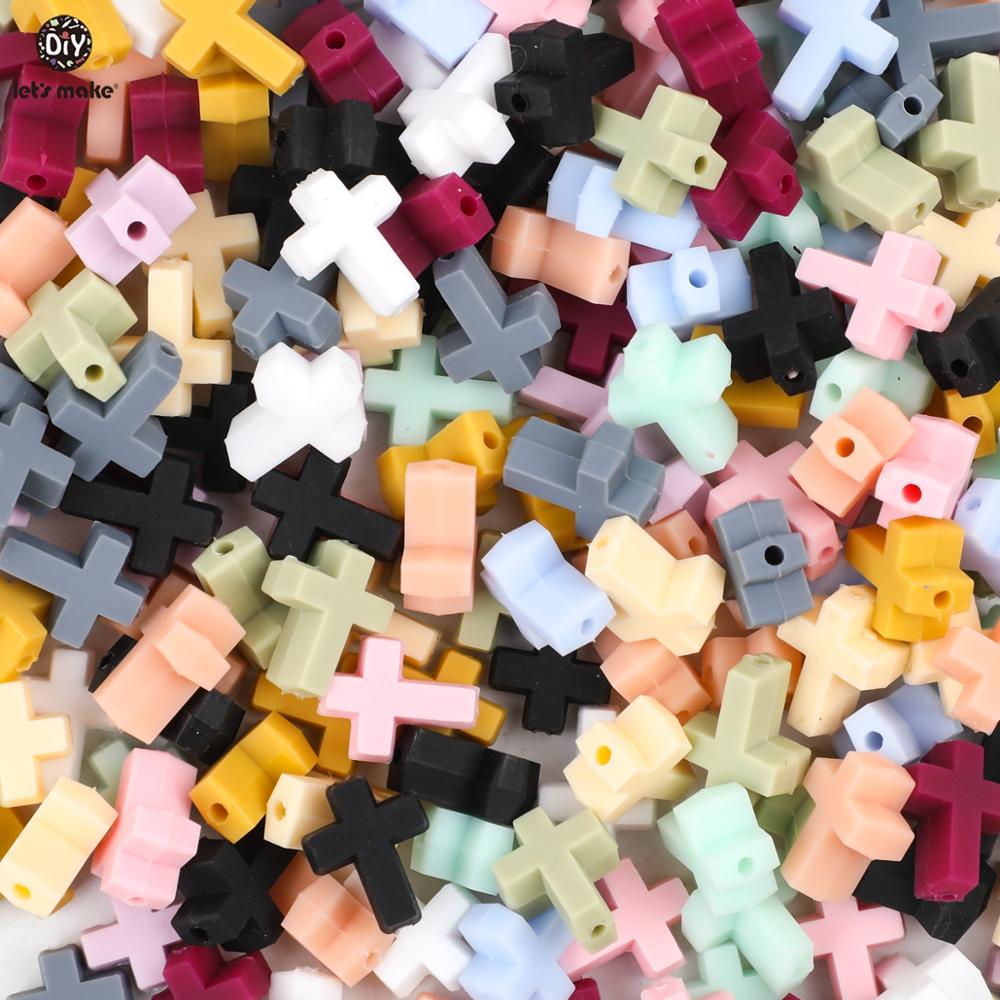 Let's Make-anneau de dentition en Silicone | 50 pièces, petites perles croisées de alimentaire, anneau de dentition de dessin animé, jouet bricolage, perles artisanales pour bébé