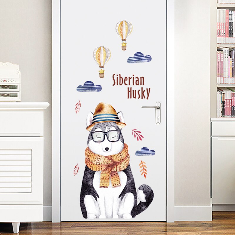 Cartoon Mr. husky wall sticker bedroom decor living room background wall decor self-adhesive home decor entrance door stickers