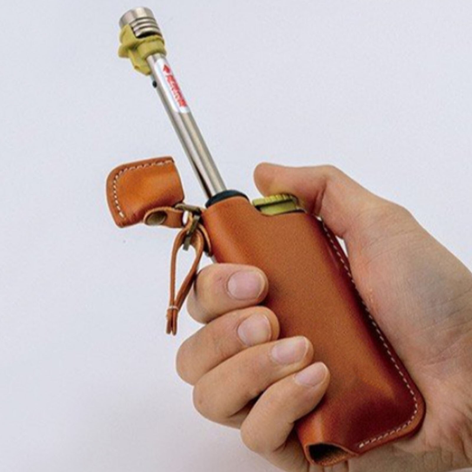 Funda de encendido para acampada al aire libre, funda de almacenamiento de encendedor de PU a prueba de viento, accesorios de acampada de 12X4cm