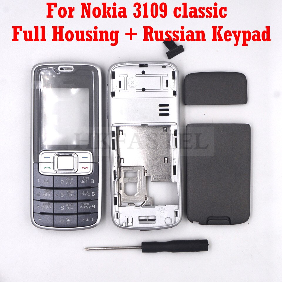 HKFASTEL Cover For Nokia 3110c 3110 Classic 3109c 3109 Mobile Phone Full Housing with Keypad Case Tool: Full 3109C Russian