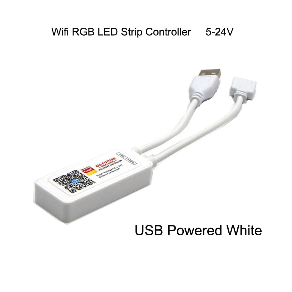 Tuya WiFi APP smart mini USB LED controlador DC5-24v 6A Multi cambio de color con temporizador modos para 5V 2835 5050 RGB tira de luz: USB Powered White