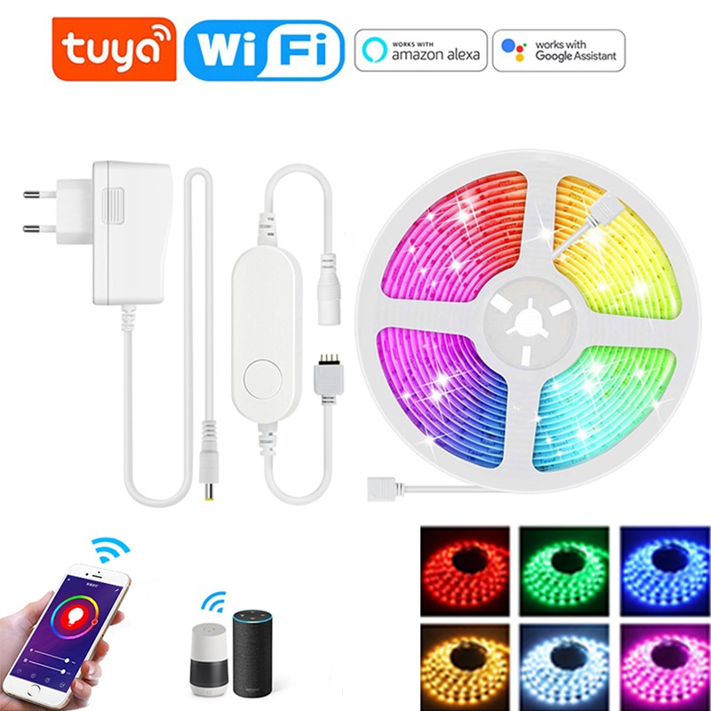 Tuya – bande lumineuse LED RGB, wi-fi, 12v dc, avec commande vocale, 1/2/3/4/5/10/15 M, fonctionne avec Google Home et Smart Life App