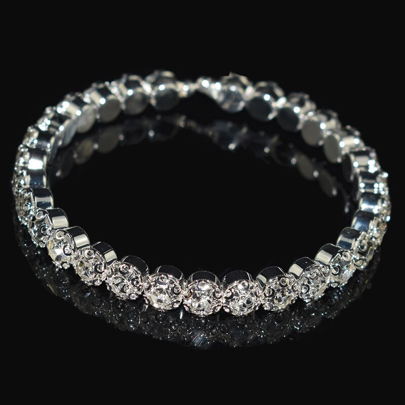 Moda luksusowe kobiety wielowarstwowe kryształowe kryształowe bransoletki bransoletki regulowane ślubne Pulseras biżuteria dziewczyna prezenty: 1 rows-silver