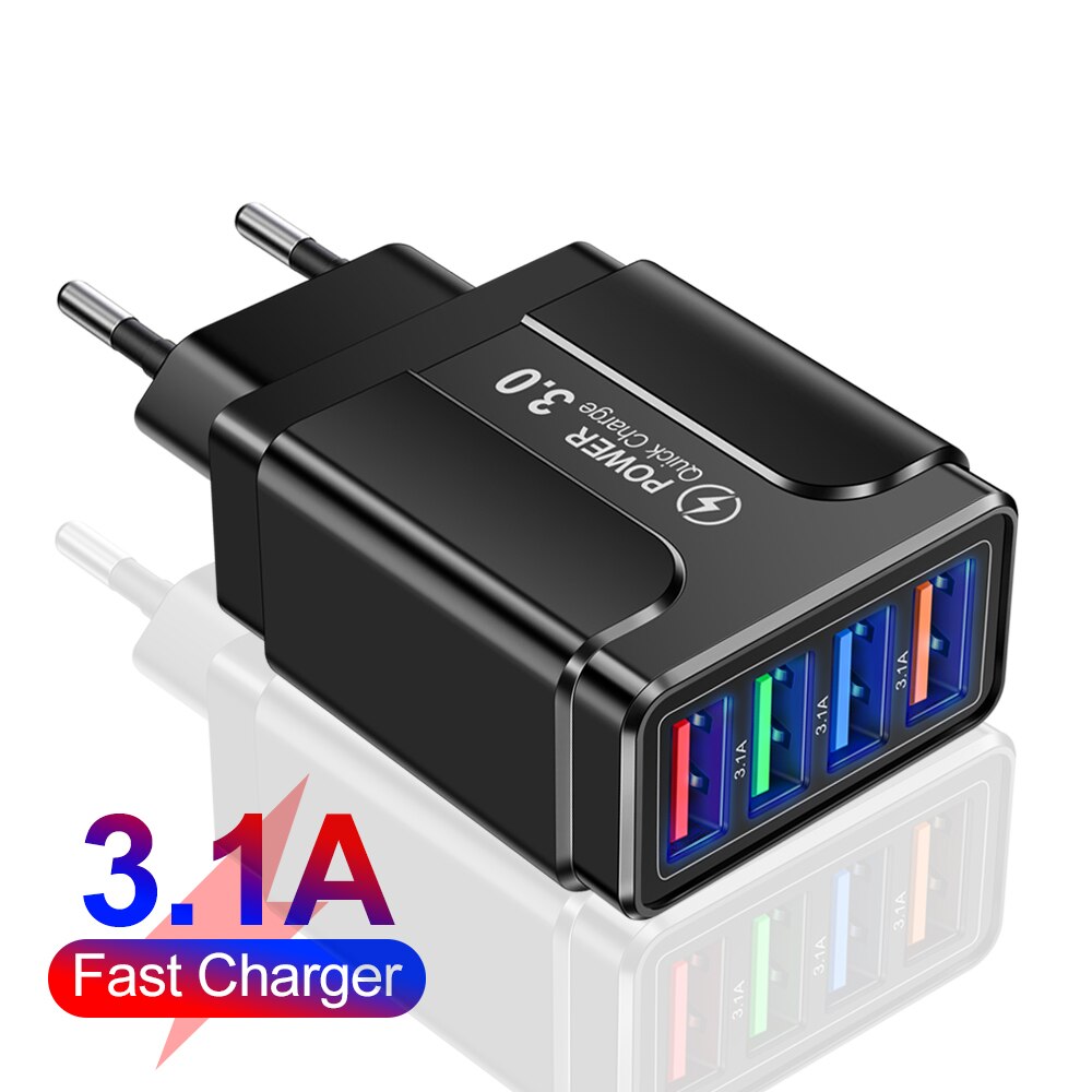 4 Poorten Usb Charger 3.1A Quick Charge Travel Charger Eu/Us/Uk Plug Snel Opladen Lader Voor iphone 13 12 Pro Xiaomi Redmi