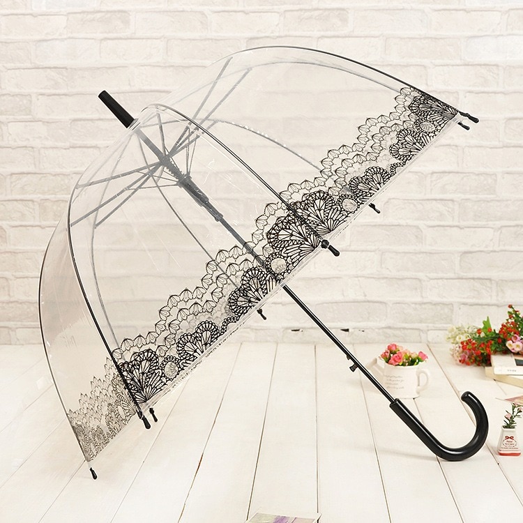Parapluie transparent princesse Apollo, construction SUPER arc, parapluie semi-automatique crochet incurvé, tige droite