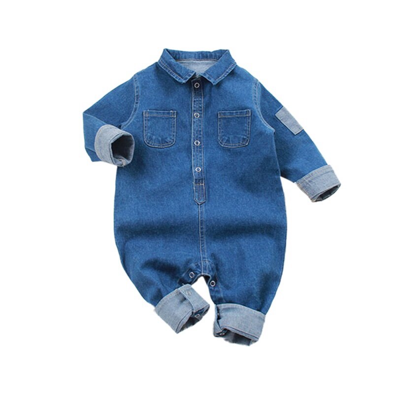 Baby Kleding Jongens Rompertjes Lange Mouwen Cartoon Print Denim Romper Kids Casual Jongen Jumpsuit: B / 100