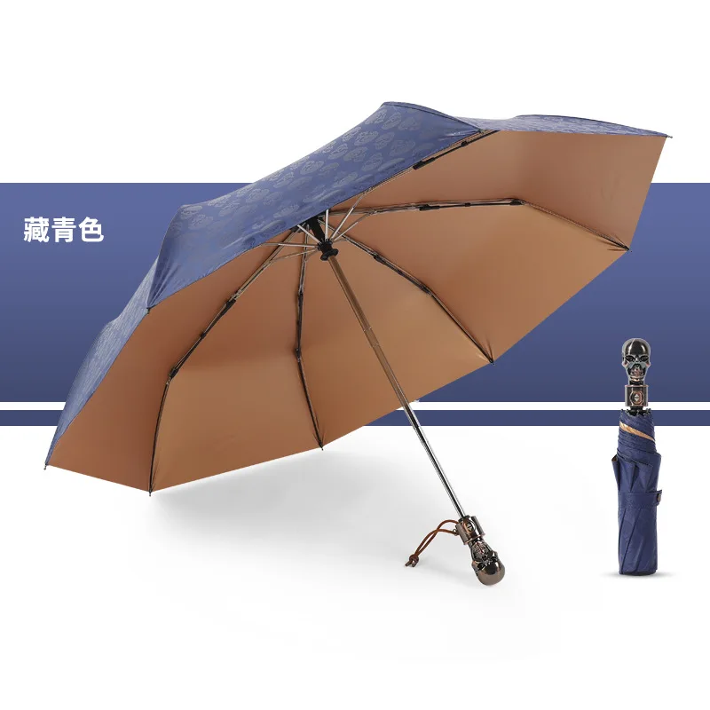Windabweisender Totenkopf-Griff, zusammenklappbar, automatischer Regenschirm, Regen, Damen, Auto, luxuriös, große winddichte Regenschirme, Regen: Ursprünglich Titel