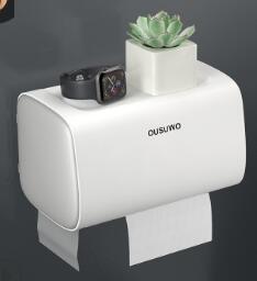 Boîte à mouchoirs avec Double couche de rangement pour salle de bain WC Papierhalter Feuchtpapierbox Toilettenpapierhalter Feuchttuch boîte Ablage: Gris