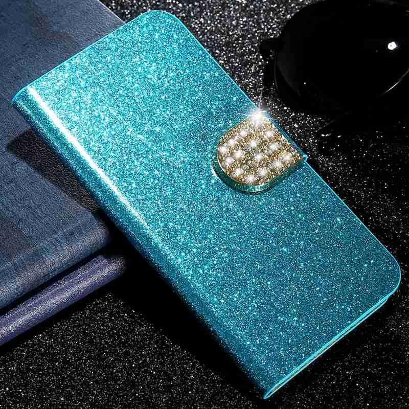 Funda abatible para LG Harmony 4 Dura, Funda de lujo de cuero PU para teléfono, carcasa trasera para LG Harmony 4 LM-K400AM: Blue with Diamond