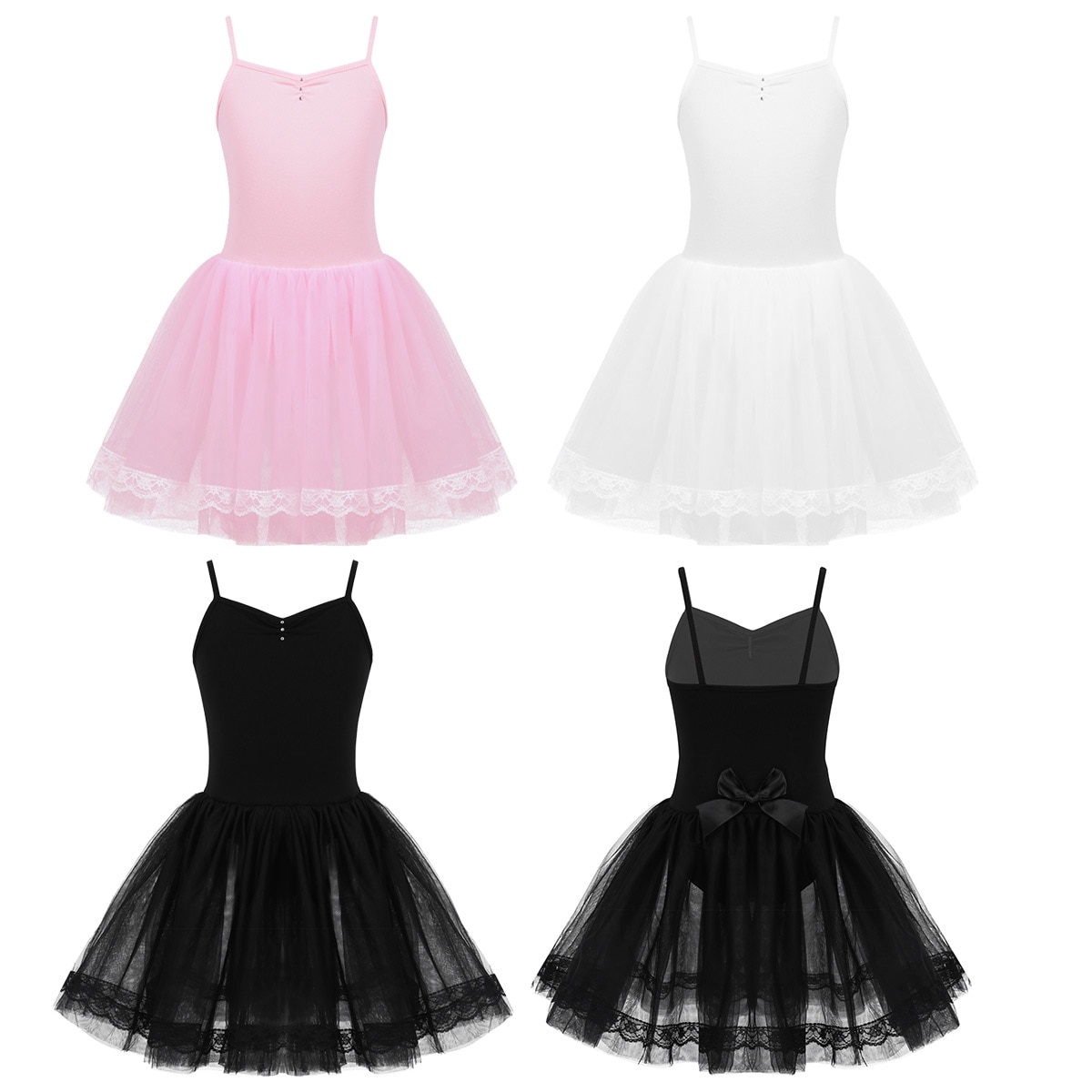 freundlicher Mädchen Ballett Wettbewerb Tanz Kleid eingeklemmt Vorne mit Strass Ballett Tanz Ballerina Gymnastik Trikot Ballettröckchen Kleid