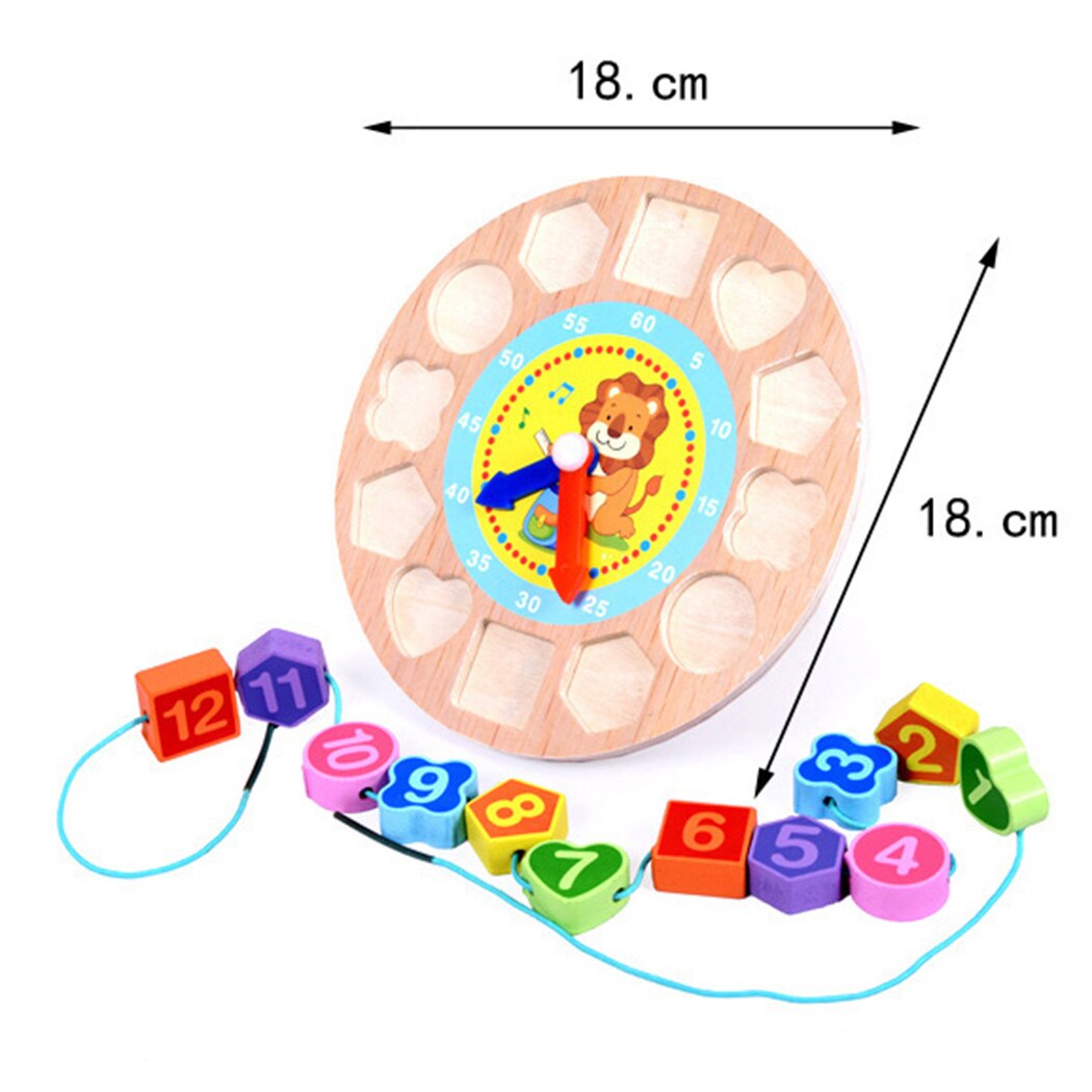 Geometry Clock Block Puzzle Wooden Cartoon Pattern Threading Digital Clock Geometric Shape Early Education Enlightenment Toy