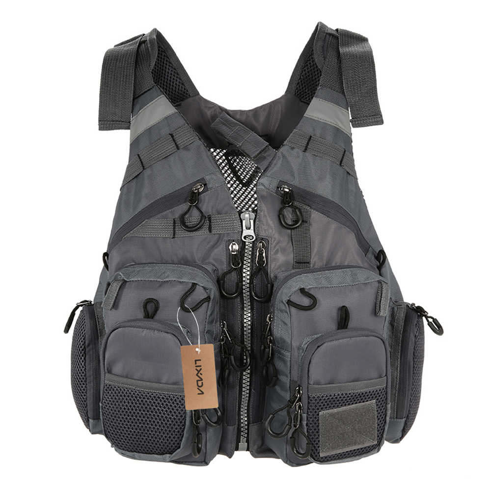 Lixada udendørs fluefiskervest liv superior 209lb leje redningsvest vest fleecet vest flydende til pesca: Ingen flyde grå