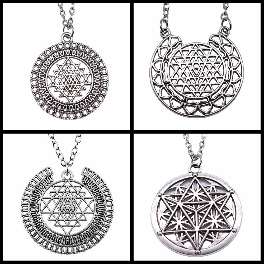 Creatieve Party Sieraden Accessoires Antiek Zilver Kleur Sri Yantra Patroon Hanger Ketting Voor Vrouwen Trendy Sieraden