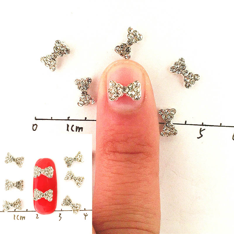 10 st nagel diamant berlocker rosett strass nailart tillbehör glänsande pärla kristall smycken rosett söta tillbehör gör-det-själv blandade dekorer