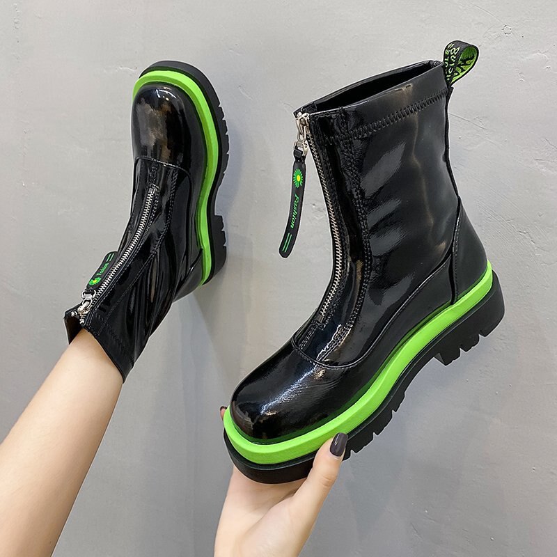 Laarzen halfhoge laarsjes dames leren damesschoenen ronde neus rits lage hak laarsjes kort rubber: Zwart / 38