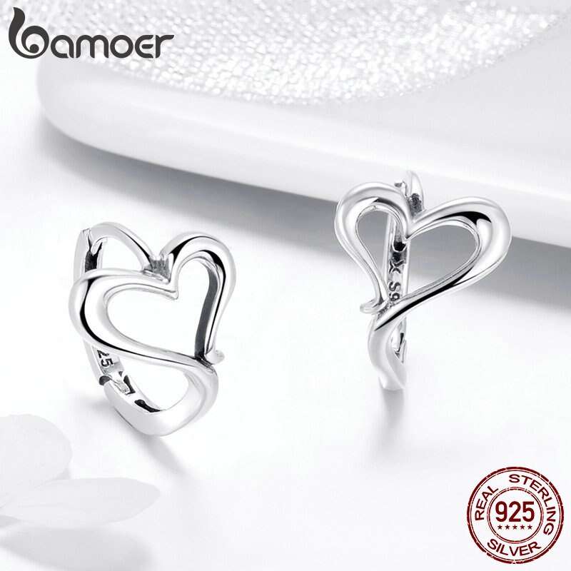 Bamoer Klassieke Echt 925 Sterling Zilveren Romantische Hart Liefde Vorm Hoepel Oorbellen Voor Vrouwen Oorbellen Sieraden SCE447