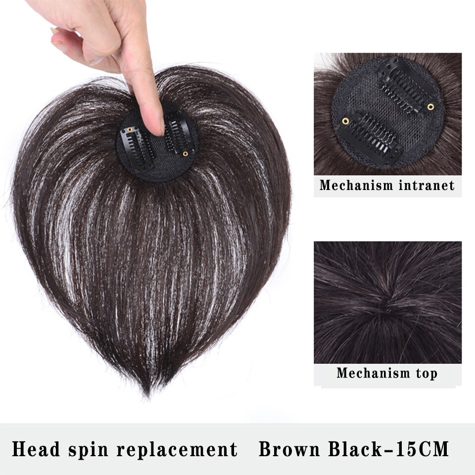 LUPU negro recto corto marrón Topper con flequillo postizo sintético de Clip en extensiones de cabello para las mujeres fibra resistente al calor: Black Brown