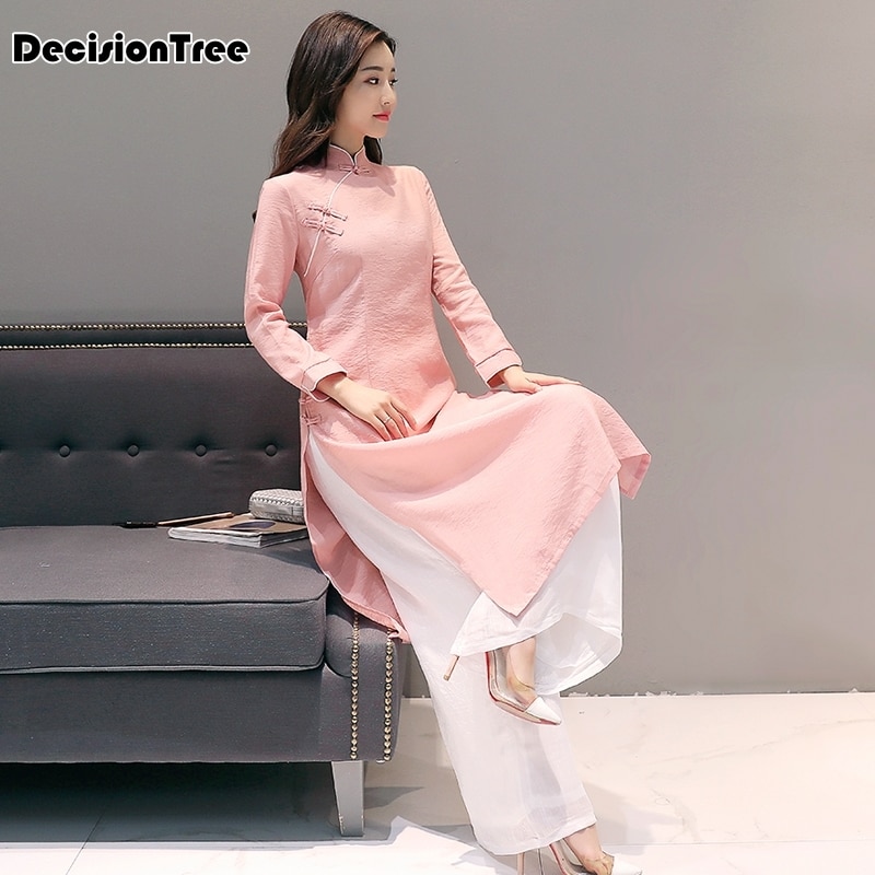 ao dai cheongsam folk style vietnam chiffon aodai graceful stand collar women chinese traditional dress suit