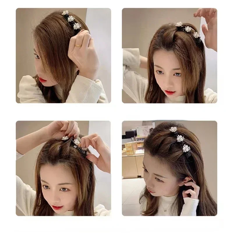 Clip de pelo trenzado de doble capa, Clip fijo para el cabello roto, horquilla para mujer, diadema fija coreana, horquilla, Accesorios para peinados perezosos