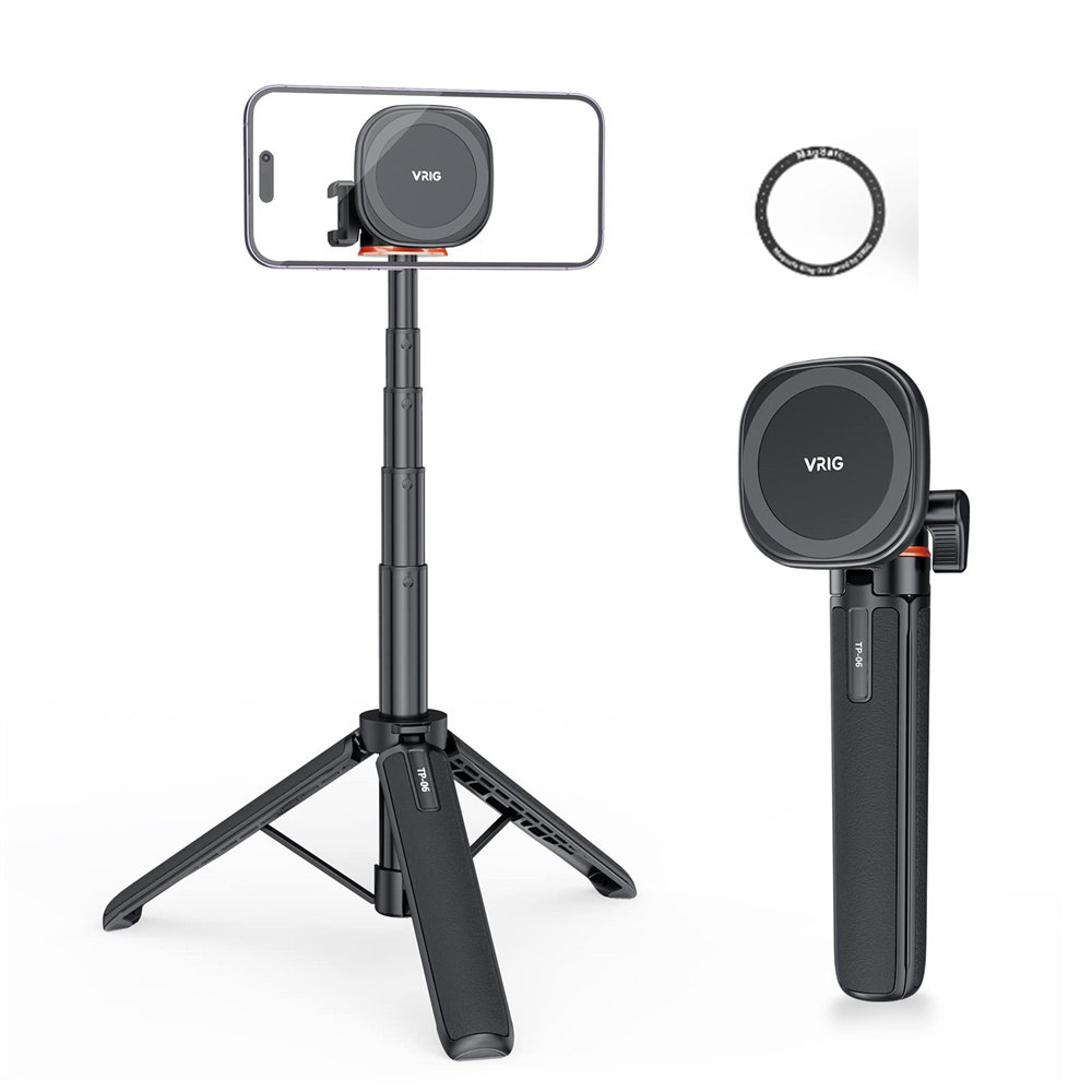Trípode magnético extensible para Selfie Stick w 1/4 ", anillo de montaje para teléfono celular, soporte para Magsaf, iPhone 15, 14, 13, 12