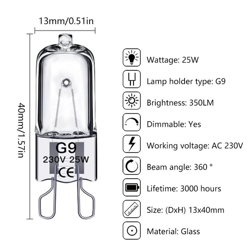 Lampes halogènes à 2 broches, 20W, 25W, 35W, 40W, DC 12V, 220V, Type G4, G5.3, G9, 20W, 25W, 35W, 1 pièce ampoule transparente pour la décoration de la maison, 40W