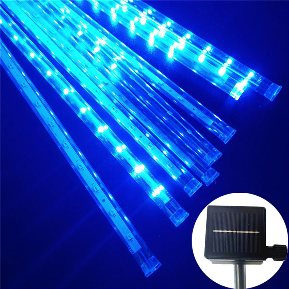 8 Röhren 50 cm LED Meteorschauer Solar- LED Lichterketten draussen Gebühr Girlande Weihnachtsbaum Dekor Garten Terrasse Straßenlaternen: Blau / 6-10W