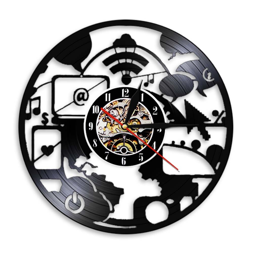 Geek – horloge murale Chic en vinyle pour ordinateur, décoration artistique moderne, pour cyber-école, Geek Nerd: Without Led